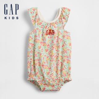 【GAP】嬰兒裝 Logo刺繡圓領無袖包屁衣-粉色印花(781055)