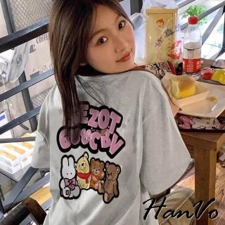 【HanVo】現貨 可愛卡通圖案oversizeT恤(純棉透氣吸濕排汗 短袖上衣 韓系女裝 女生衣著 A01-0337)