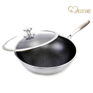 【MASIONS 美心】維多利亞Victoria 皇家316不鏽鋼複合黑晶鍋炒鍋32cm(臺灣製造 電磁爐適用)