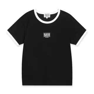 【MARITHE FRANCOIS GIRBAUD】官方旗艦 女版 經典LOGO領口撞色滾邊TEE MFG(黑色)