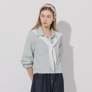 【YUTZUYA 優姿雅】附贈蕾絲披肩-甜復清新牛仔外套/2色(附可拆式披肩/長袖/口袋/開襟排釦/垂墜感佳)
