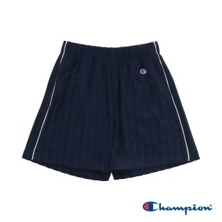 【Champion】官方直營 女款-CASUAL 刺繡提花絨布滾邊短褲-深藍色(CW-Z502-386)