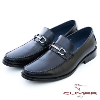 【CUMAR】金屬扣飾皮質樂福鞋(黑色)