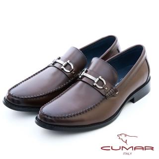 【CUMAR】金屬扣飾皮質樂福鞋(咖啡色)