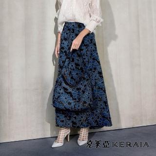 【KERAIA 克萊亞】靛藍花園牛仔蕾絲長裙