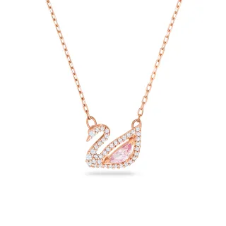 【SWAROVSKI 施華洛世奇】Swan 項鏈 天鵝 粉紅色 鍍玫瑰金色