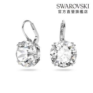 【SWAROVSKI 施華洛世奇】Millenia 水滴形耳環 圓形切割 白色 鍍白金色