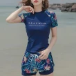 【SeasonsBikini】流行熱賣女泳裝短袖泳裝遮肉泳裝-組合-大尺碼(短袖女泳裝兩件式泳裝連身顯瘦遮肉美背)