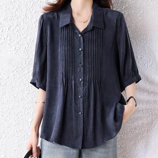 【麗質達人】8383藍色五分袖上衣-LY(L-5XL)