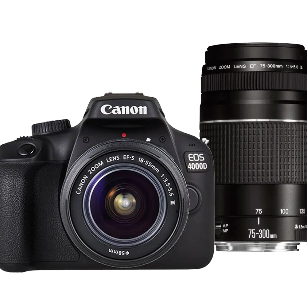 【Canon】EOS 4000D+18-55mm III+75-300mm III 雙鏡組(中文平輸)