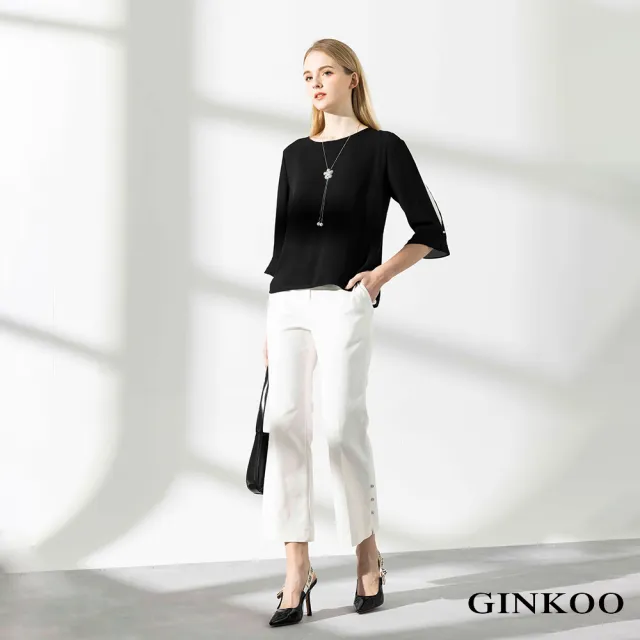【GINKOO 俊克】袖配色釦飾上衣