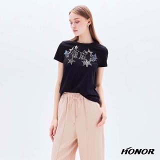 【HONOR 山形屋】圓領星星亮片點綴短袖上衣-黑