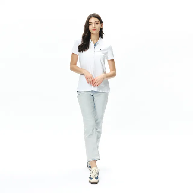 【NAUTICA】官方旗艦 女裝 經典素色排扣短袖POLO衫(白色)