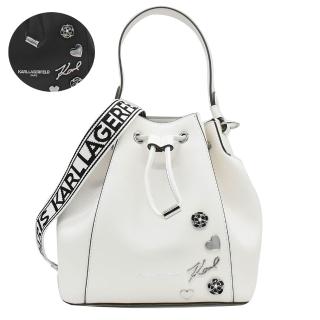 【KARL LAGERFELD 卡爾】ADELE卡爾老佛爺鐵塔LOGO束口水桶包