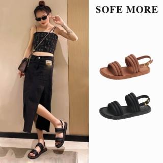 【SOFE MORE】防水一字涼鞋 沙灘鞋 可調扣帶女鞋 夏日防滑拖鞋 戶外涼感厚底休閒扣帶涼鞋(一字涼鞋)