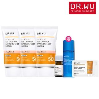 【DR.WU 達爾膚】柔焦控油輕透防曬乳35ML x3★海洋友善防曬(贈 杏仁酸8%精華5ML+玻尿酸化妝水20ML)