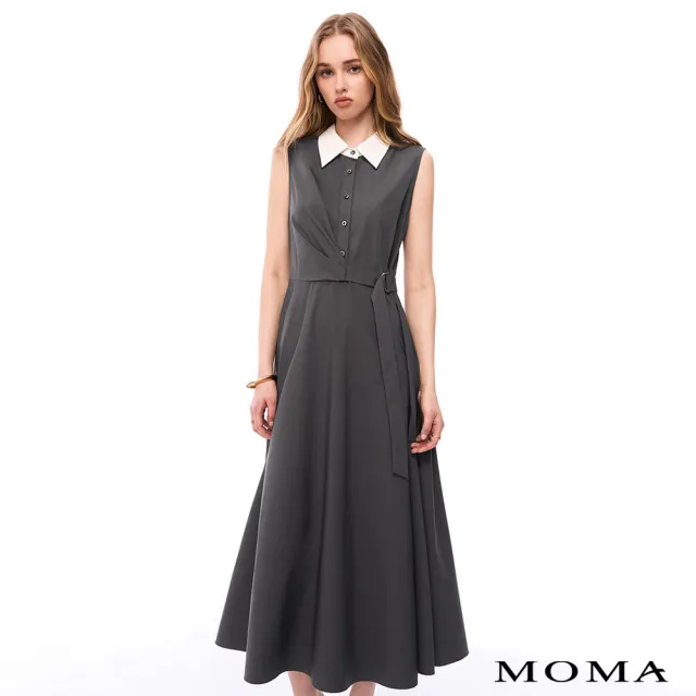 【MOMA】圍裹式知性襯衫長洋裝(深灰色)