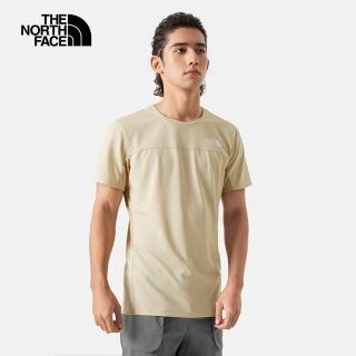 【The North Face 官方旗艦】北面男款卡其色吸濕排汗短袖T恤｜83S3PV6(排汗衫)
