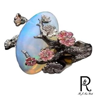 【RJ New York】冷冽梅花橢圓寶石復古刷舊黑金戒指(銀色戒圍可選)