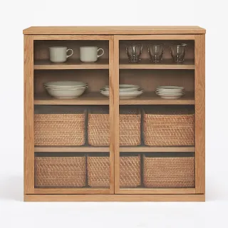 【MUJI 無印良品】橡木收納櫃/玻璃門 寬88*深44*高83cm。商品重量：約47kg。(大型家具配送)