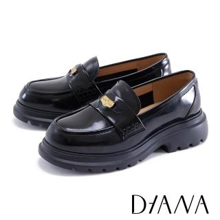 【DIANA】擦色牛皮便士厚底樂福鞋(黑色)