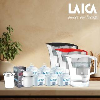 【LAICA 萊卡】義大利原裝進口2.8L除菌生飲濾水壺1年份濾芯組(1壺6芯+除菌濾芯)