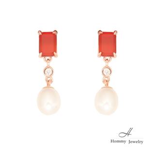 【Hommy Jewelry】Pure Pearl Bicolore 紅瑪瑙珍珠垂墜耳環(珍珠)