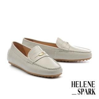 【HELENE SPARK】復古時尚金屬釦全真皮樂福方頭平底鞋(灰)