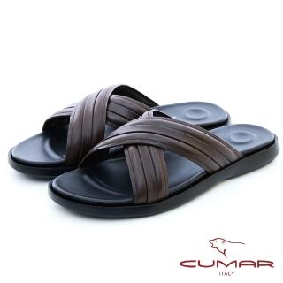 【CUMAR】厚底交叉涼拖鞋(咖啡色)
