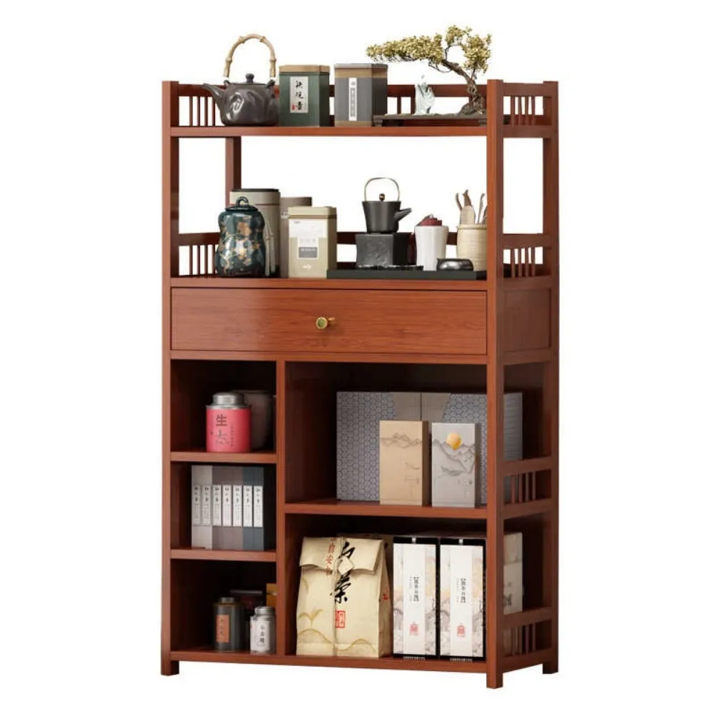 木製　御茶櫃 匠俱】茶櫃置物架帶抽屜52×30×110CM(茶水櫃邊櫃茶具收納櫃儲物櫃