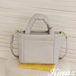 【KINAZ】多層輕盈充棉柔軟皮革手提斜揹包-香草奶灰-奶霜舒芙蕾系列