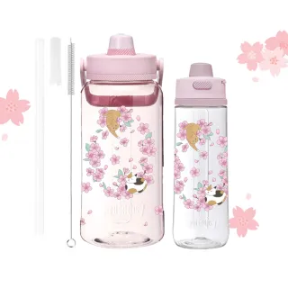 【THERMOS膳魔師】超值2入_櫻花貓咪附吸管組輕水瓶2000ml+輕水瓶710ml(TP436TSK+TP4329SK)