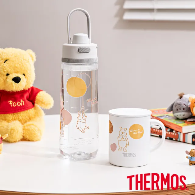 【THERMOS膳魔師】獨家專售_小熊維尼甜甜圈篇彈蓋輕水瓶710ml+710ml(TP4329WP-CL)