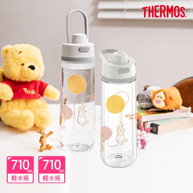 【THERMOS膳魔師】獨家專售_小熊維尼甜甜圈篇彈蓋輕水瓶710ml+710ml(TP4329WP-CL)
