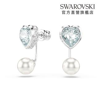【SWAROVSKI 施華洛世奇】Imber 耳環袋 水晶珍珠 心形切割 心形 藍色 鍍白金色