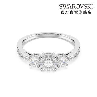 【SWAROVSKI 官方直營】Stilla Attract 戒指 圓形切割 白色 銀色調潤飾