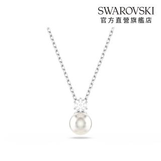 【SWAROVSKI 官方直營】Matrix 鏈墜 水晶珍珠 圓形切割 白色 鍍白金色