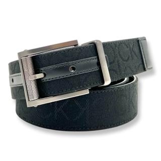 【Calvin Klein】CK 男生 皮帶 織布滿版電繡LOGO 素面黑色 旋轉扣頭 兩面使用 男款 腰帶