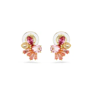 【SWAROVSKI 施華洛世奇】Gema 夾式耳環 混合式切割 花朵 粉紅色 鍍金色