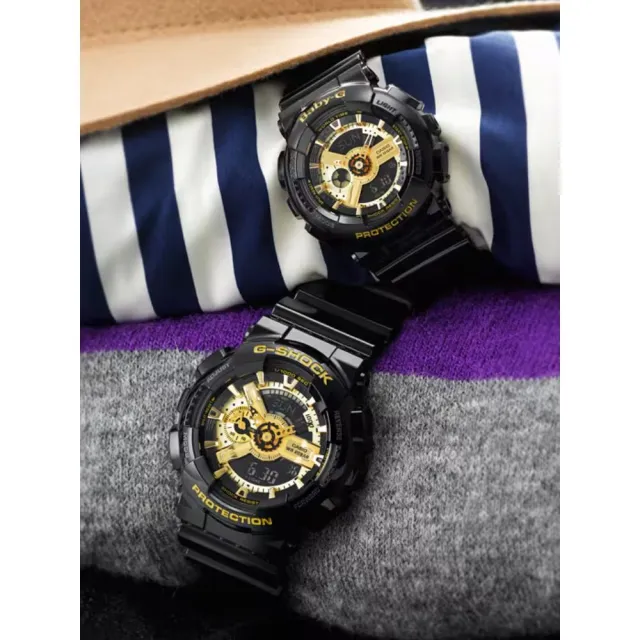 【CASIO 卡西歐】經典黑金重機雙顯電子錶(黑/金 GA-110GB-1A)