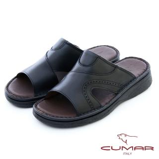 【CUMAR】復古厚底牛皮涼拖鞋(黑色)