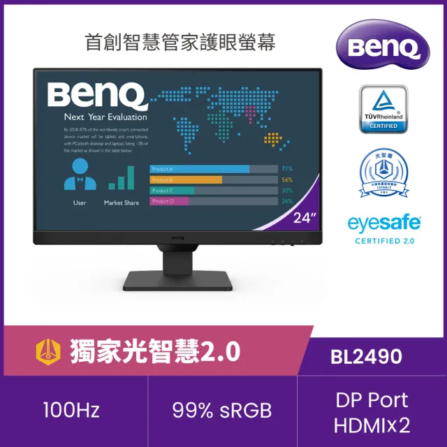 【BenQ】BL2490 24吋 光智慧護眼螢幕(24吋/IPS/HDMI/DP)