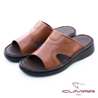 【CUMAR】復古厚底牛皮涼拖鞋(咖啡色)