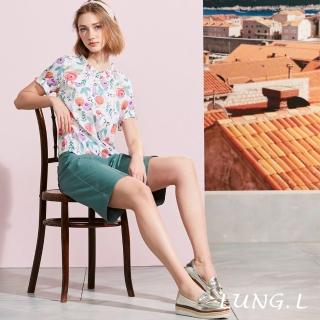 【LUNG.L 林佳樺】LR67E 莫藍迪綠墨綠色壓線女裝五分褲(春夏新品)