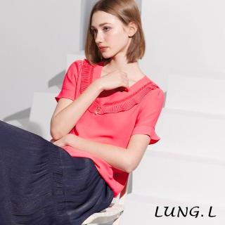 【LUNG.L 林佳樺】LS33A 珊瑚紅造型披領素雅短袖女裝上衣(春夏新品)