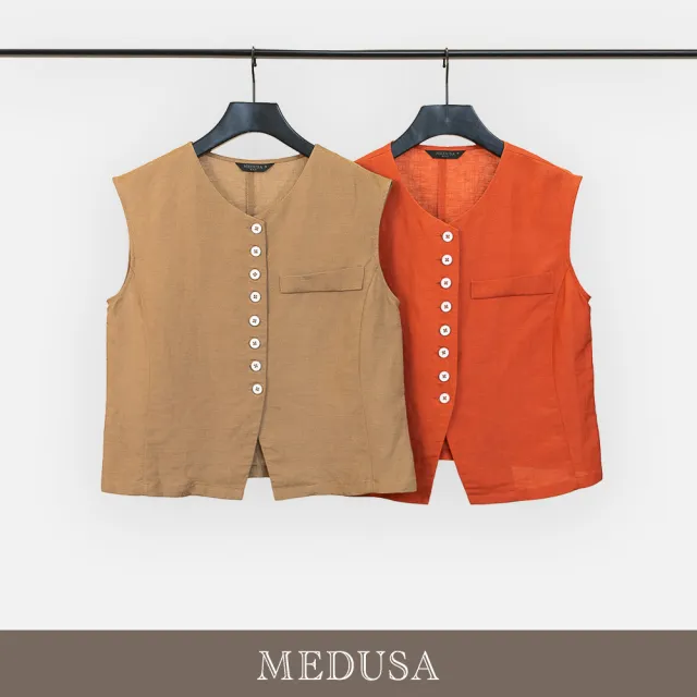 【MEDUSA 曼度莎】現貨-涼感排釦V領亞麻無袖背心 - 2色（M-XL）｜亞麻 夏季(601-5280A)