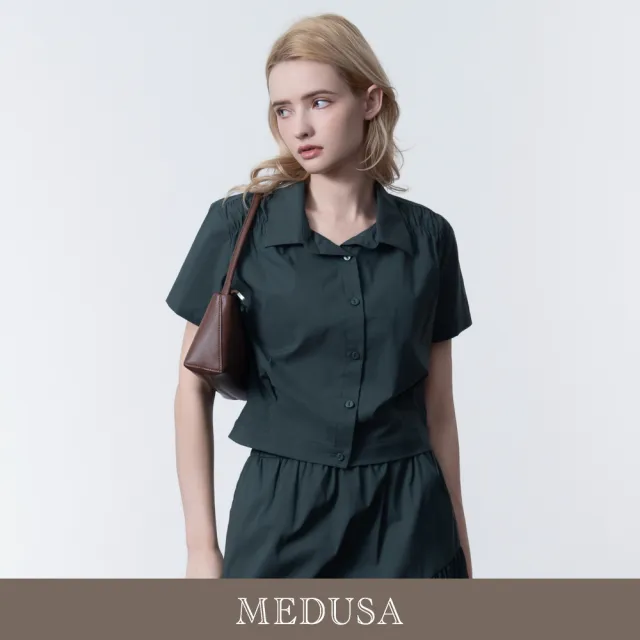 【MEDUSA 曼度莎】現貨-素雅棉質抓皺短袖襯衫 - 2色（M-XL）｜女休閒簡約穿搭(601-5050A)