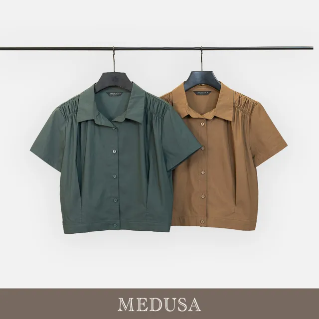 【MEDUSA 曼度莎】現貨-素雅棉質抓皺短袖襯衫 - 2色（M-XL）｜女休閒簡約穿搭(601-5050A)