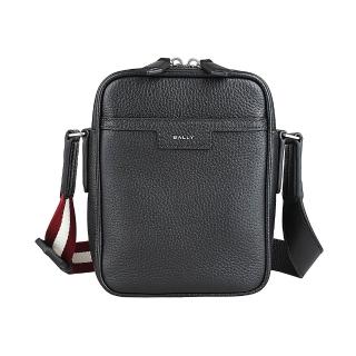 【BALLY】BALLY Code金屬壓印LOGO設計荔枝紋皮革混搭雙色背帶拉鍊式斜背包(小/黑)