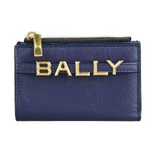 【BALLY】BALLY Spell立體LOGO設計荔枝紋牛皮6卡對折壓扣式短夾(深藍)